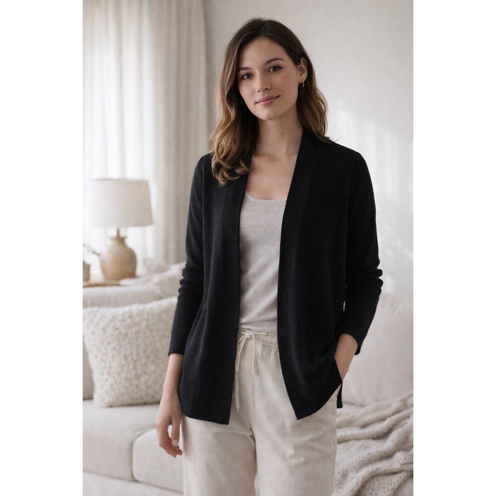 Black Open-Front Women's Cardigan Sweater